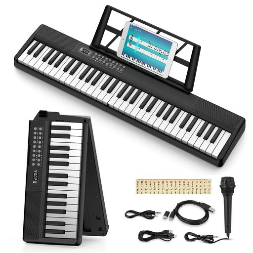 電子ピアノ 折りたたみ 電子キーボード 61鍵盤 キーボード MIDI機能 パソコン対応 ピアノ 80デモ曲 135音色 200リズム内蔵 電子キーボード LCDディス 譜面台付き 軽量 携帯便利 初心者 子供 練…|VlookupStore 店