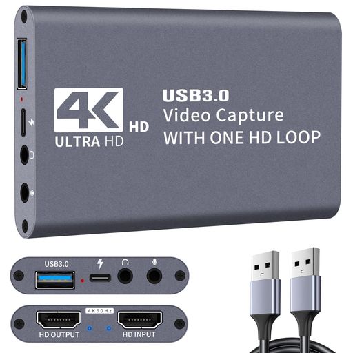C.CURTING4K@60HzHDMIキャプチャーボードUSB3.060FPSゲームキャプチャービデオフルHDビデオキャプチャー内蔵ゲーム実況生配信、会議、ライブビデオ配信、画面共有、録画に適用Switch、Xbox