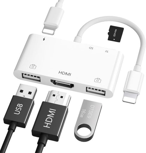 Lightn-ingHDMI+USB*2+SD/TF変換アダプタi-Phone用HDMI変換ケーブル1080Pビデオ再生遅延なしライト-ニング3カメラアダプタ双方向データ伝送OTG用カメラアダプターSDカードリーダー