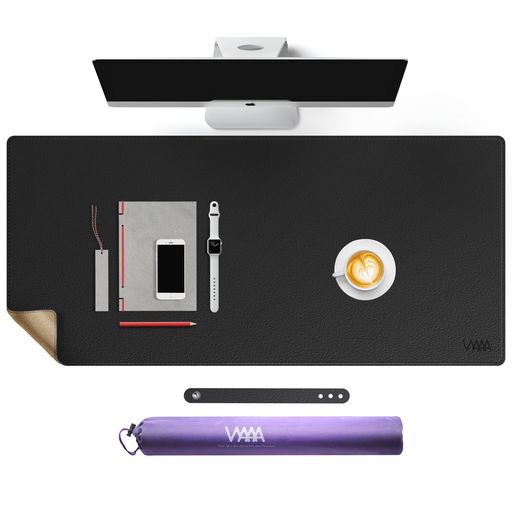 Vyaaa110x50cm両面コルクとレザーデスクパッド大型マウスパッドデスクの上部にコンピュータ、ゲーム、ノートパソコン、自宅、オフィス用-ブラック