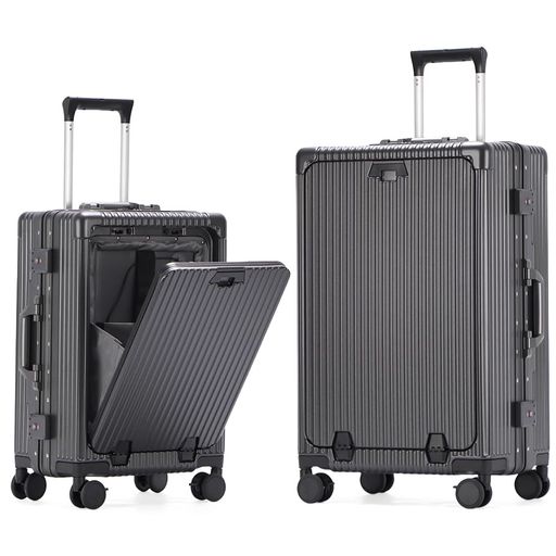 [SKYFLY]スーツケース機内持ち込み前開きキャリーケース軽量多機能Mサイズ【100%PC材旅行・出張の強い味方!】フロントオープンキャリーバッグ耐衝撃カップホルダー付きファスナータイプ…