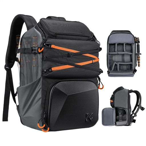 K&FConceptカメラバッグカメラリュックEVA材質防水耐衝撃25L大容量おしゃれリュックサックレインカバー付き15.6インチPC収納&三脚収納可旅行/撮影/登り/アウトドア撮影に適用