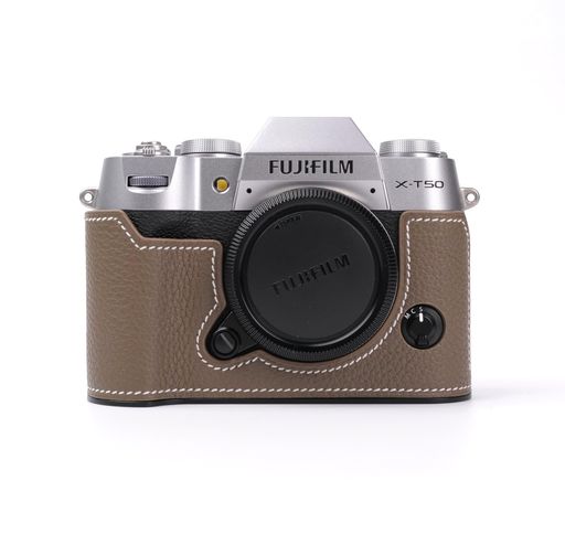 CLChandmade対応Fuji富士X-T50専用カメラケースカメラカバーカメラバッグ本革頭層牛革本体+メタルベースプレート3-in-1デザイン(Brown)