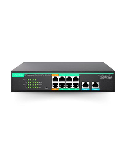 LINOVISION 8ポート 長距離伝送 PoE スイッチ、遠隔クラウド管理対応、全ポート最大800mのPoEを延長、2 * 45W PoE+ ポート、IPカメラ/ PTZ / AP / VOIPなどに対応可能、10/100Mbps、PoE総予算120W｜VlookupStore 店