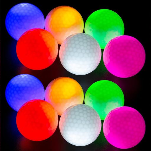 ZNLAKU光るゴルフボールナイター発光LED内蔵5-8分間発光可能ごるふぼーる人気景品夜間練習用マルチカラー6個/12個セット