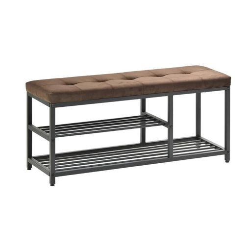 Belca(ベルカ) 玄関収納 ベンチシューズラック 90cmタイプ 幅91x奥行30.5x高さ42.5cm ダークブラウン 玄関ベンチ 腰掛け 座面クッション 2段 棚 靴収納 下駄箱 BB-BSR90-DBR｜VlookupStore 店