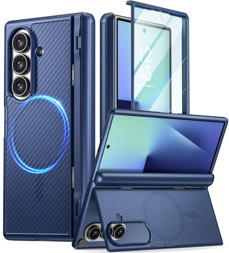 POETICRevolutionFlexGalaxyZFold7用入れもの[折りたたみ式蹴りつける照明ランプ付き添い人][蝶つがい保護すること][MagSafe相応う]盛りだくさん上半身耐衝撃GalaxyZFold7カバースクリーンプロテクター内蔵ネイビーブルー