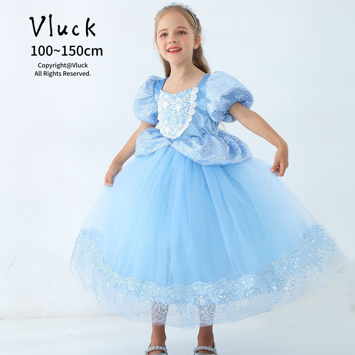 プリンセスドレス 水色 女の子 ピアノ発表会 なりきりアイテム 子供 お遊戯会 キッズ ワンピース コスプレ 衣装