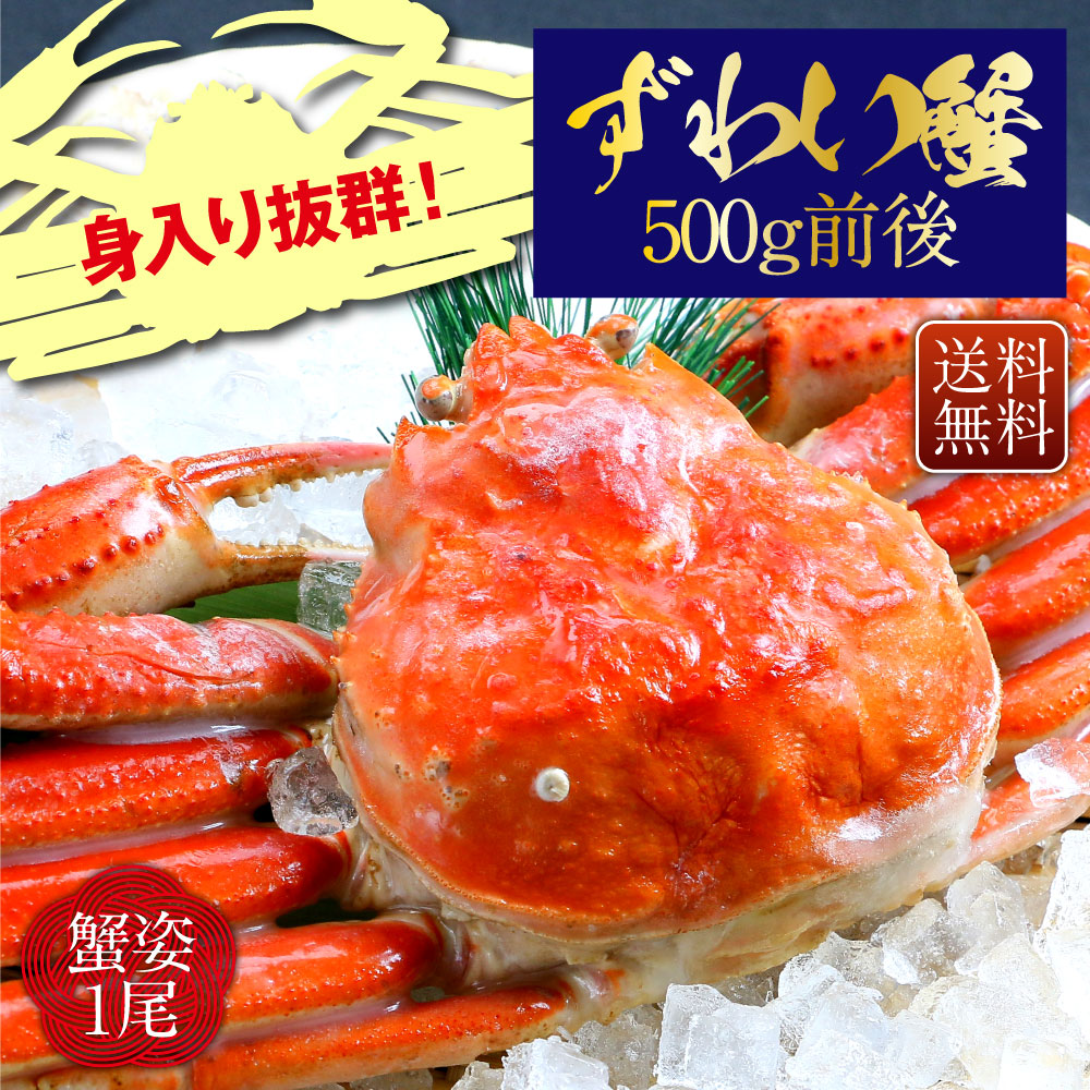【期間限定SALE⇒50％OFFクーポン有！】 ずわい蟹 姿 500g前後 1尾 カニ お歳暮 かに 鍋 蟹 カニ姿 年末年始 お取り寄せ ギフト ズワイガニ お祝い 贈答用 カニ鍋 姿 カニ味噌 ずわい 海鮮 ずわいがに お歳暮ギフト お正月 【レビュープレゼント有】