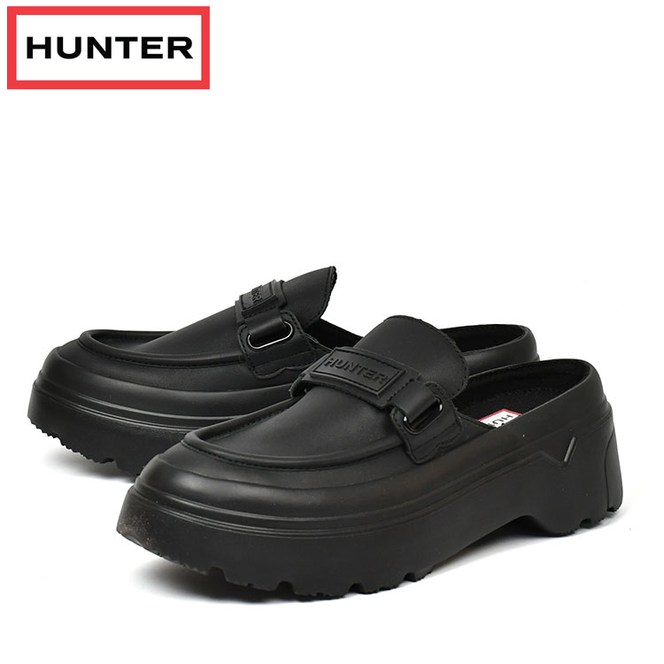 ハンター HUNTER レディース リファインド エクスプローラー フラットフォーム ローファー ミュール ブラック WFF3103LEA BLK|Voks