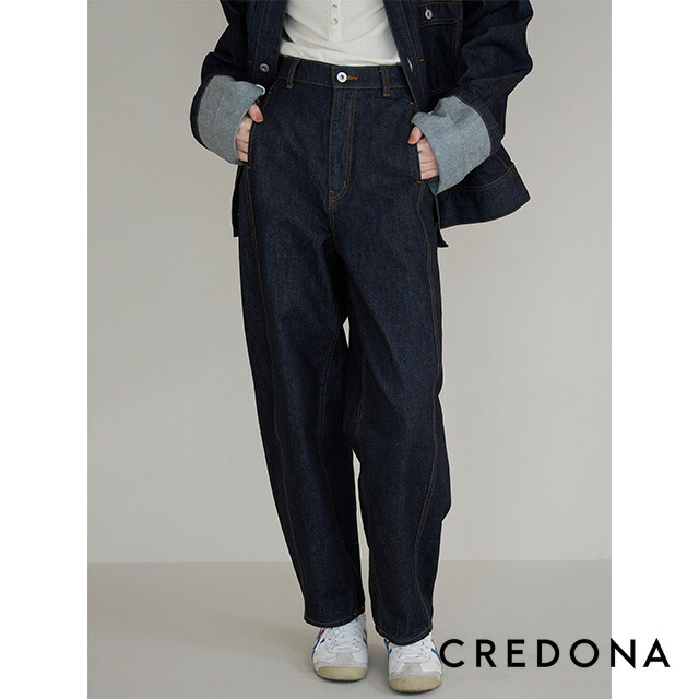 クレドナ CREDONA 聖処女マリア 曲線状の形 ジーンズズボン下 MARIANA CURVE DENIM PANTS 広広とした相応う テーパード ファスナー飛球 【2024 新作】 差し上げ物 差し上げ物 レディースファッション-ボトムス-パンツ