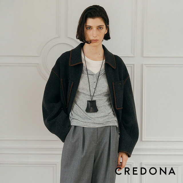 楽天市場】クレドナ CREDONA ウール エンブロイダリー ショート ジップ