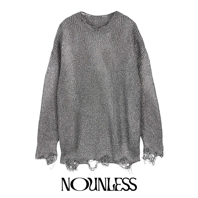 ナウンレス NOUNLESS シャイニー ホイル グランジ ニット SHINY FOIL GRUNGE KNIT 箔加工 長袖 レディース 【2024 新作】ギフト プレゼント