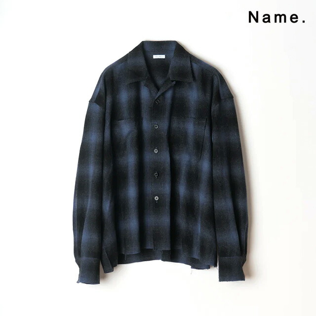 Name. ネーム WOOL OMBRE CUT-OFF SHORT SHIRT ウール オンブレ カットオフ ショート シャツ 長袖 チェック メンズ 【2024 新作】【15:00までのご注文で即日配送】