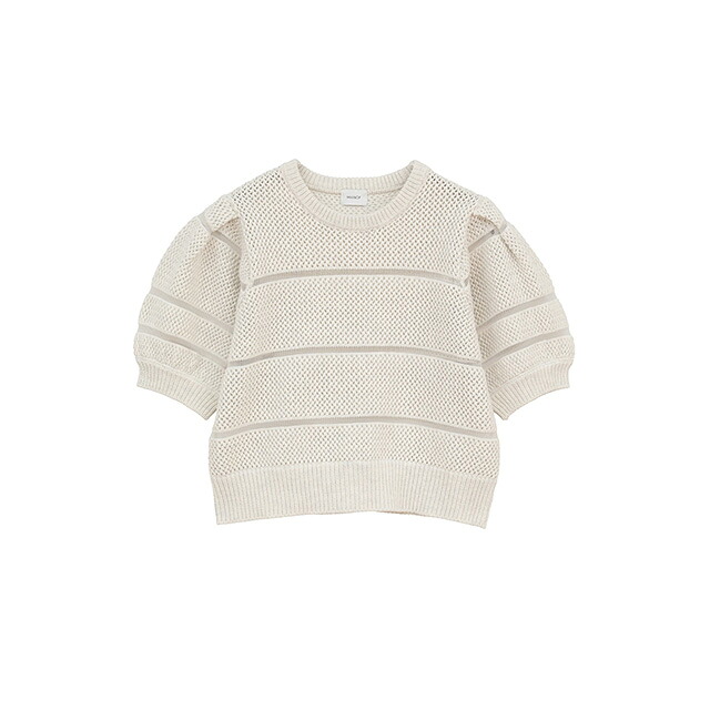 マノフ MANOF オープンワーク ニット ショート トップス OPENWORK KNIT SHORT TOPS シアー ボーダー 半袖 コットンニット 【2026 新作】【15:00までのご注文で即日配送】