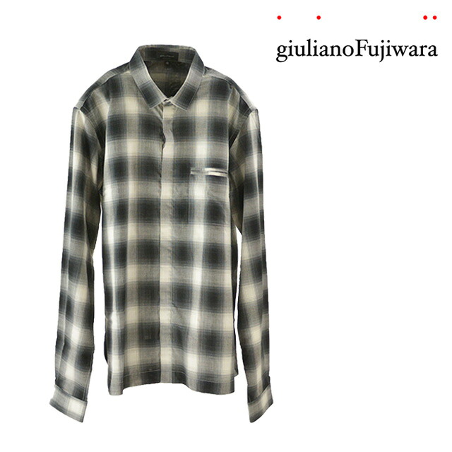 【送料無料】giulianoFujiwara/ジュリアーノフジワラ チェックシャツ メンズ トップス 長袖 ブラック 黒 襟 ボタン ポケット ブランド カジュアル｜store Volk