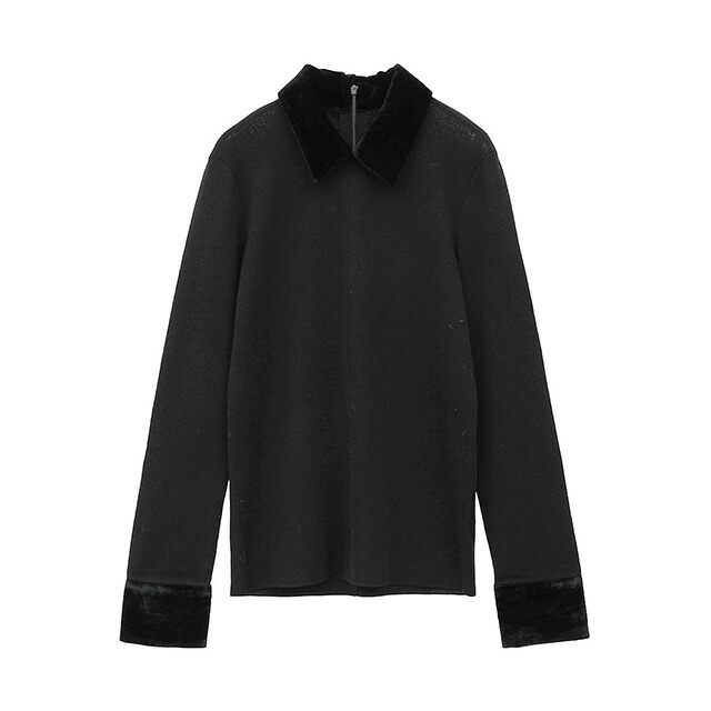 【新品未使用】CLANEブラック長袖ニットベロア襟 5a-cn-l-top-042_1.jpg