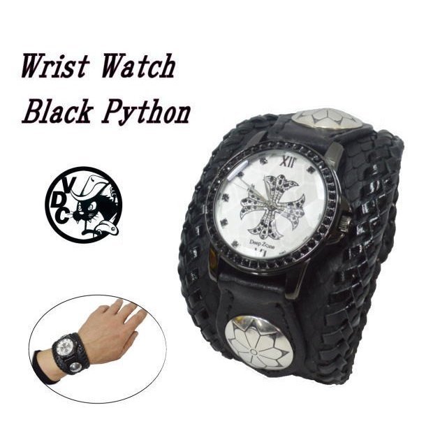 代引不可 腕時計 メンズ リストウォッチ ブラック パイソン ヘビ革 蛇革 革 本革 レザー メンズ コンチョ Black 日本製 人気特価激安 Erieshoresag Org