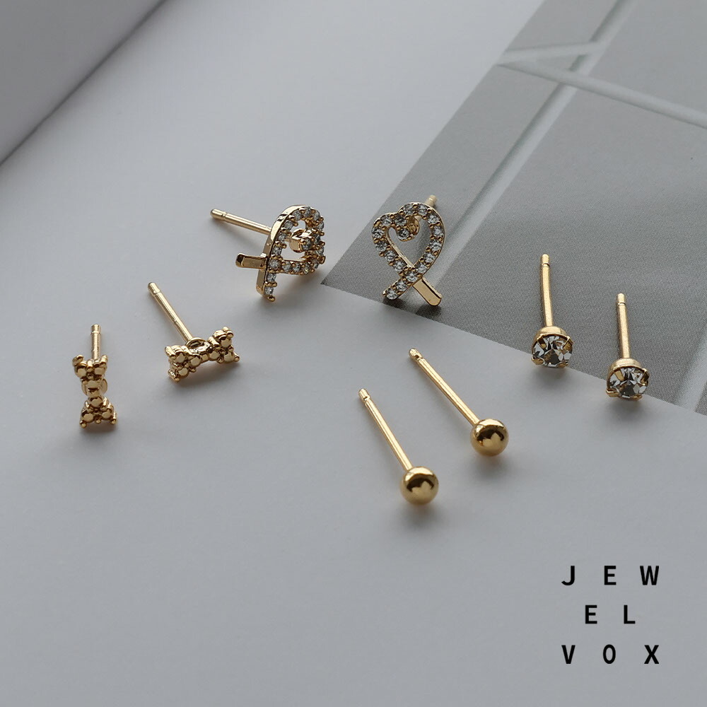 一部8月中旬予約商品 ピアス シンプル 4点セット 金属アレルギー ハート セットピアス キュービックジルコニア