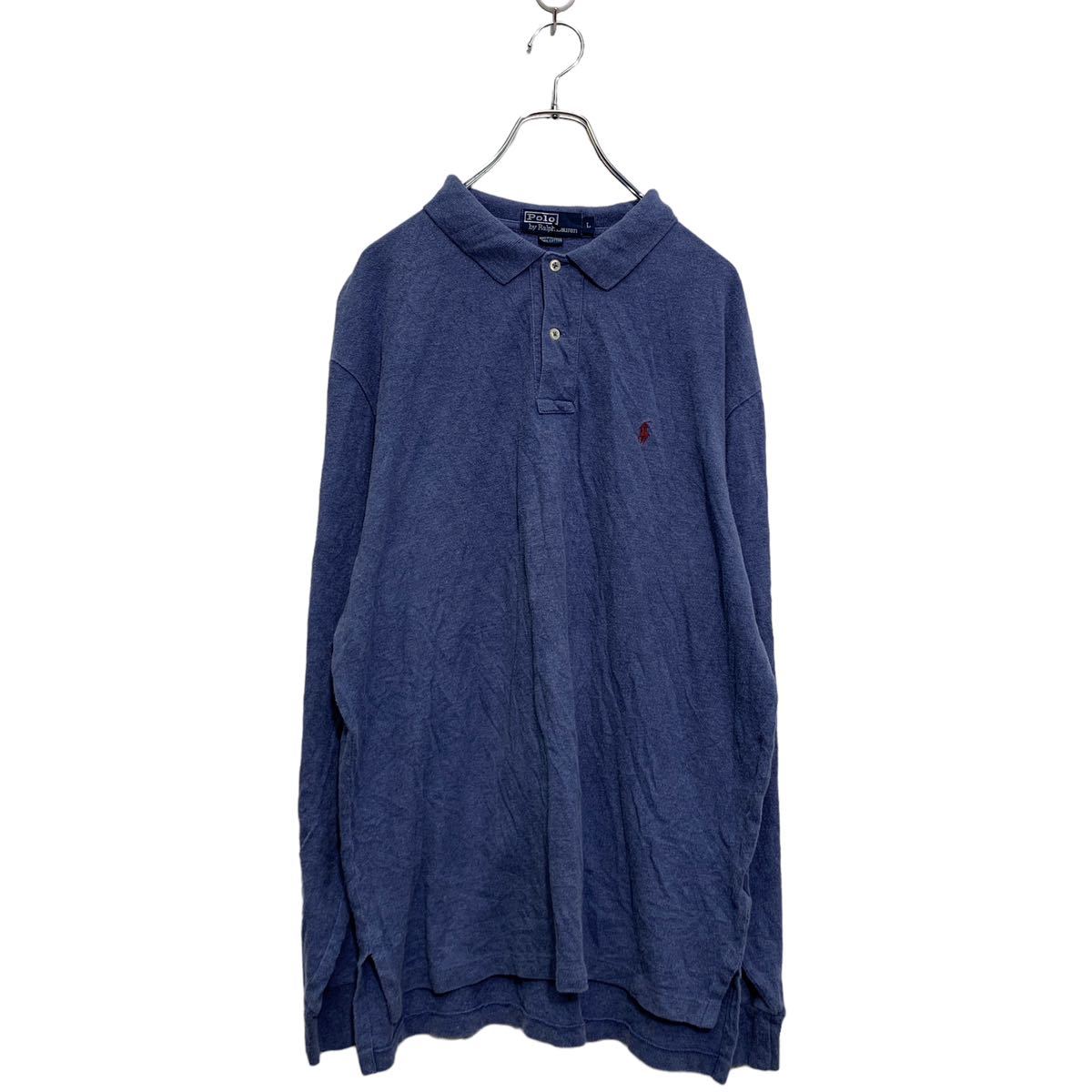 未使用 RALPH LAUREN ラルフローレン POLO TEAM刺繍 長袖 鹿の子ポロシャツ M ブルー  レディース 古着 中古 USED POLO RALPH LAUREN（ポロ・ラルフローレン） ポロ ラルフローレン