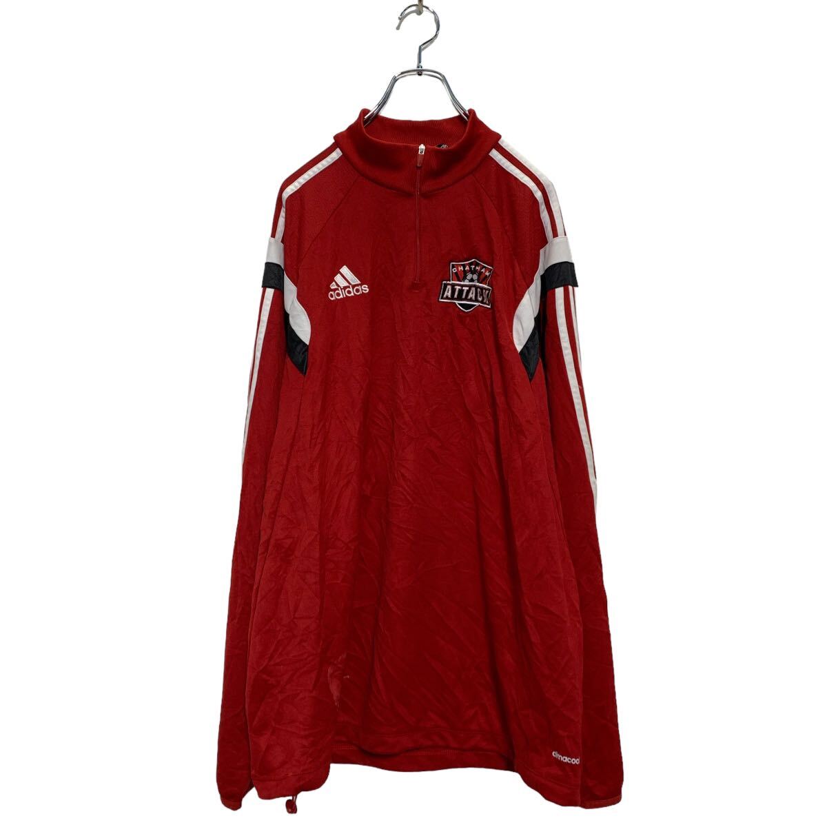 アディダス　セットアップ　ジャージ　90s 古着　adidas ハーフジップ 90s adidas Half-Zip Hooded Jersey 緑白紺 M アディダス ハーフ
