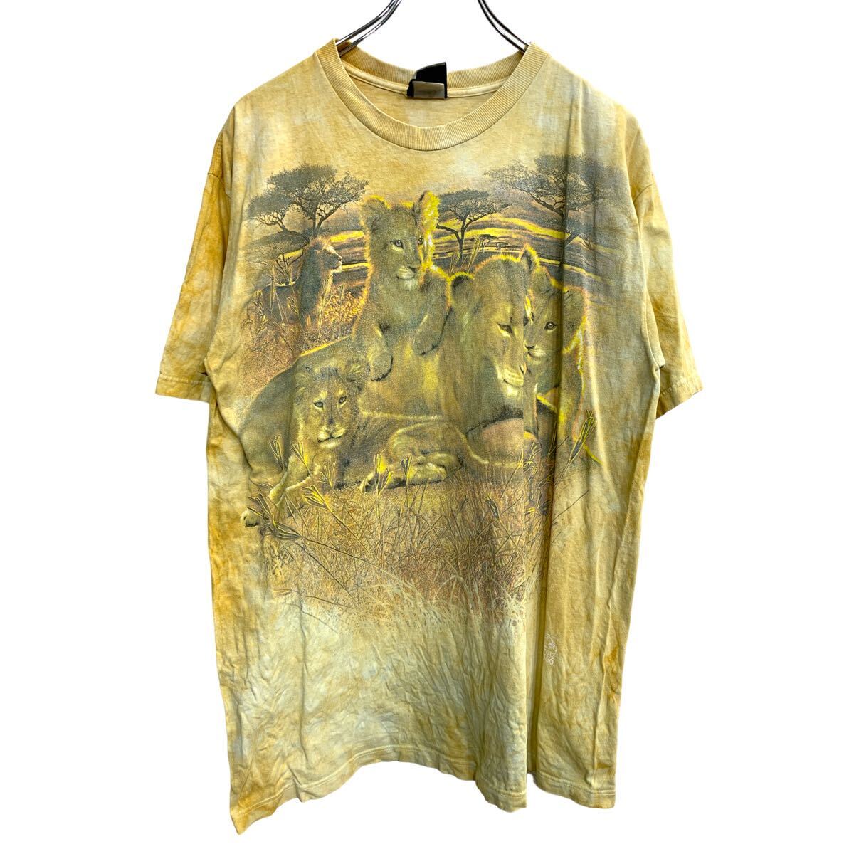 USA【アメリカ古着❗️】Tシャツ　ライオンロゴ　アニマルロゴ　タイダイ柄　青 9e0404c64dc99b66962e74b623c656