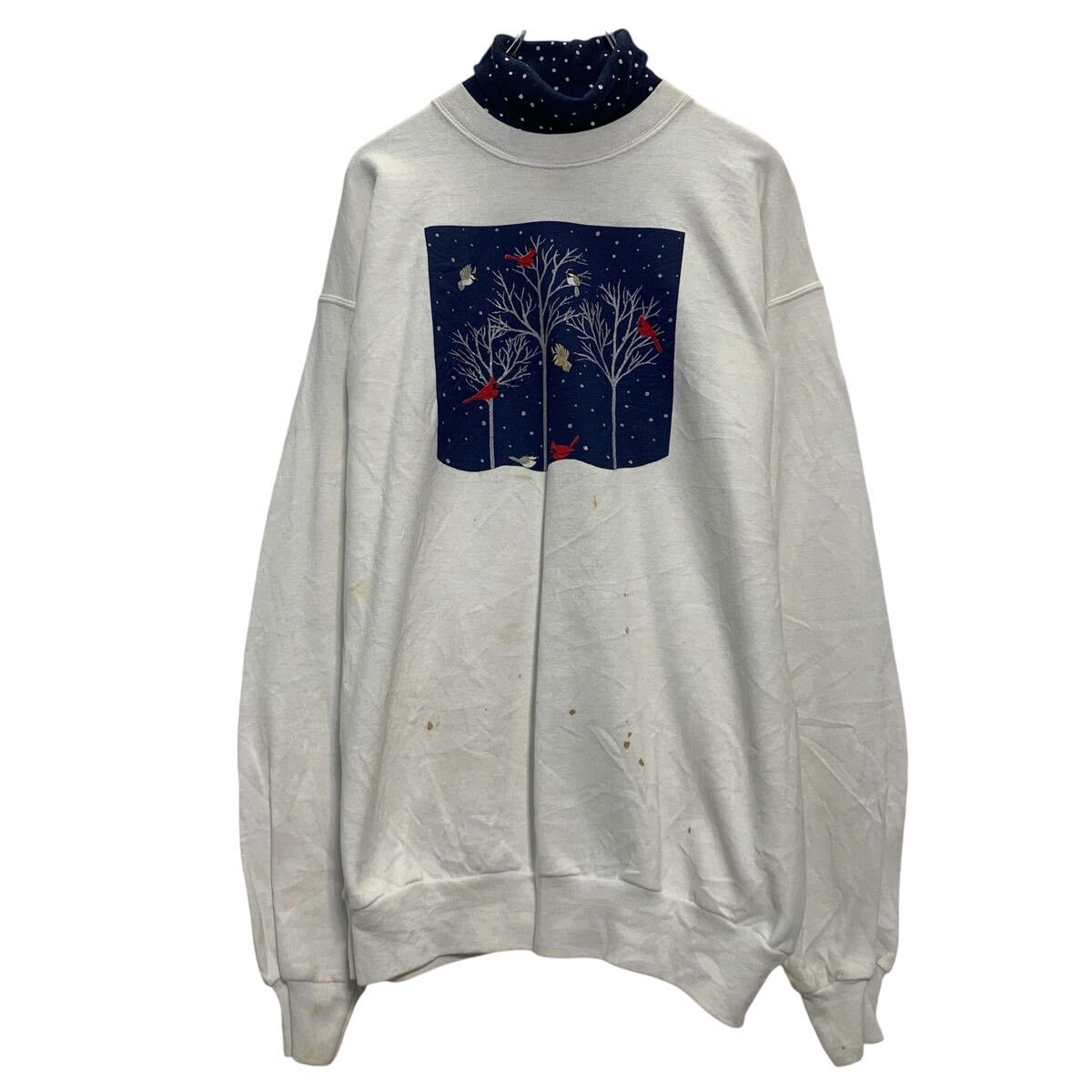 極美品 90s 45rpm スウェット トップス M レッド グレー GUESS ゲス トレーナー スウェット 刺繍ロゴ長袖トレーナー