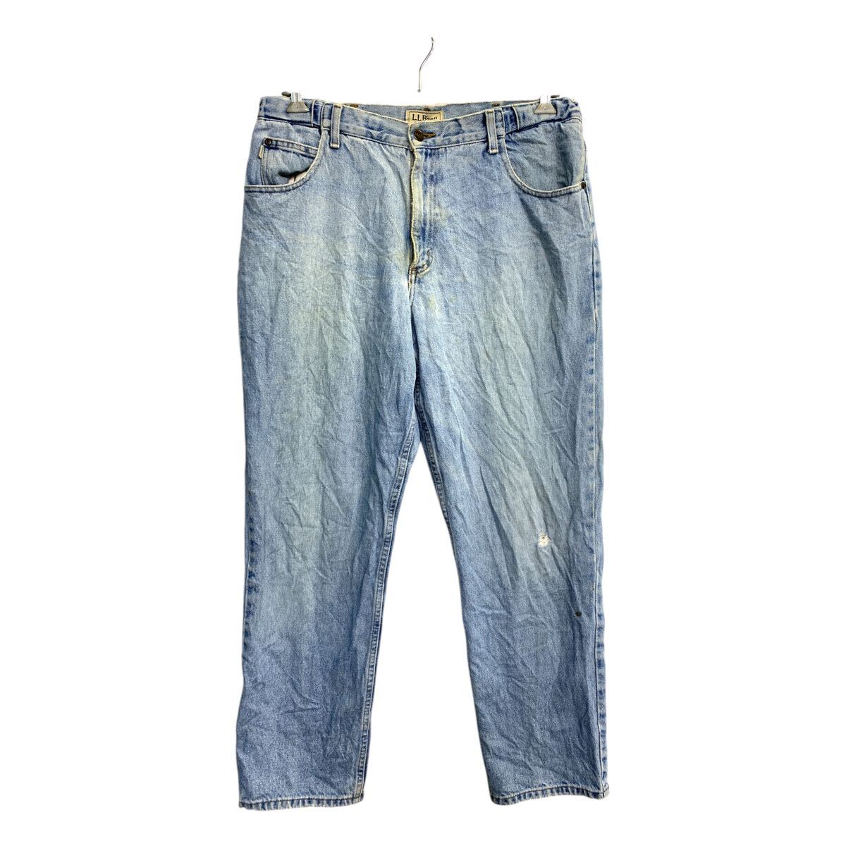 W33★古着 エルエルビーン LLBEAN ジーンズ メンズ 00年代 00s ヒゲ コットン 紺 ネイビー デニム 24may13 中古 ボトムス ジーパン Gパン ロング パンツ