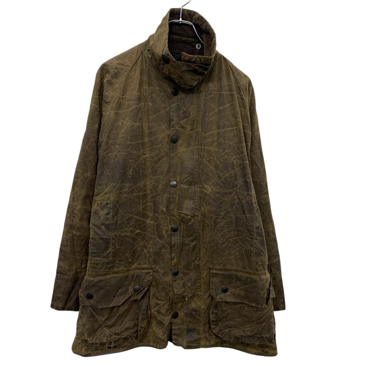 【中古】【古着】 Barbour オイルドジャケット XL～ ブラウン バブアー ジップアップ スナップボタン 襟コーデュロイ 古着卸 アメリカ仕入 a704-5048