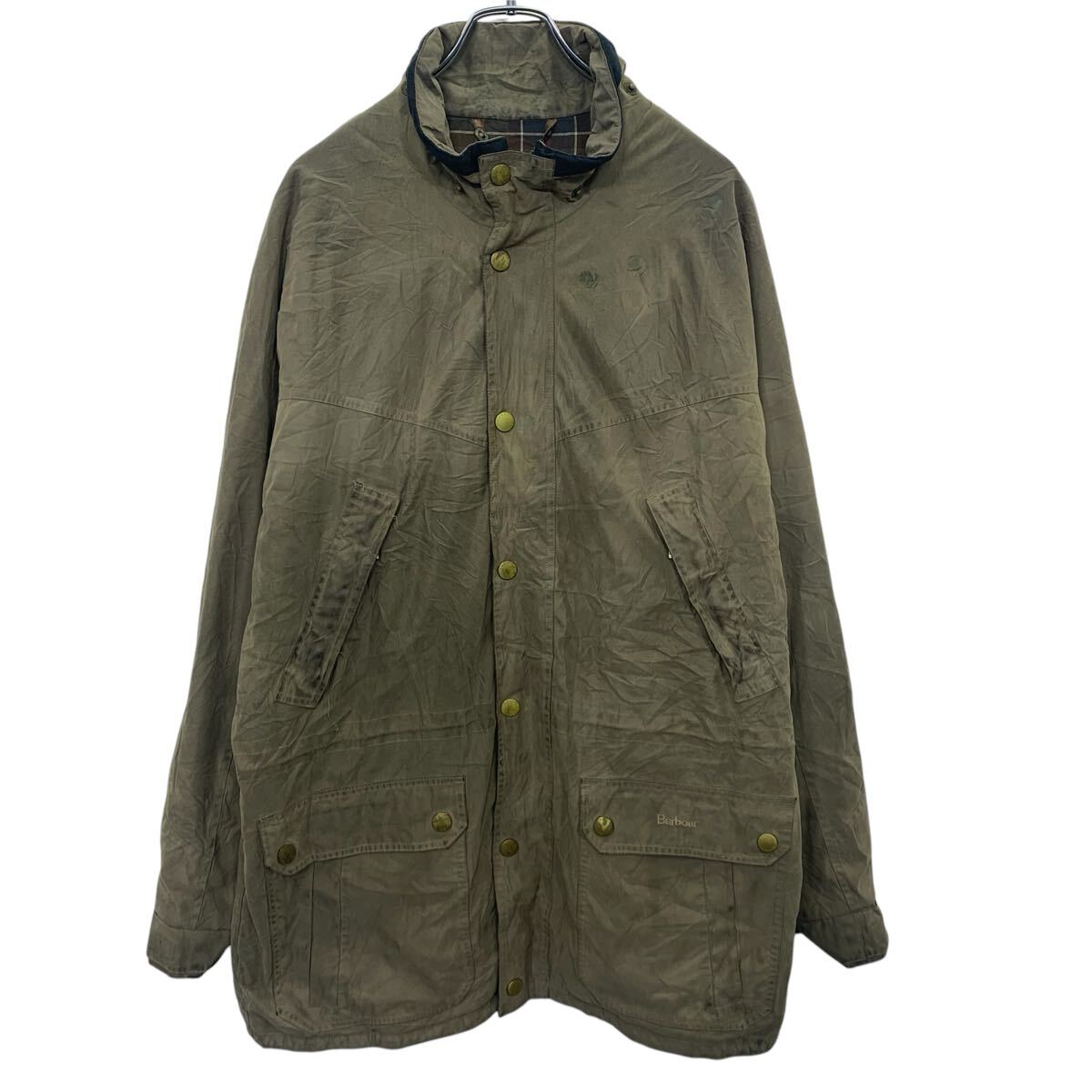 【中古】【古着】 Barbour オイルドジャケット L ベージュ バブアー ジップアップ スナップボタン モックネック 裏チェック 古着卸 アメリカ仕入 a704-5248｜古着屋DEN