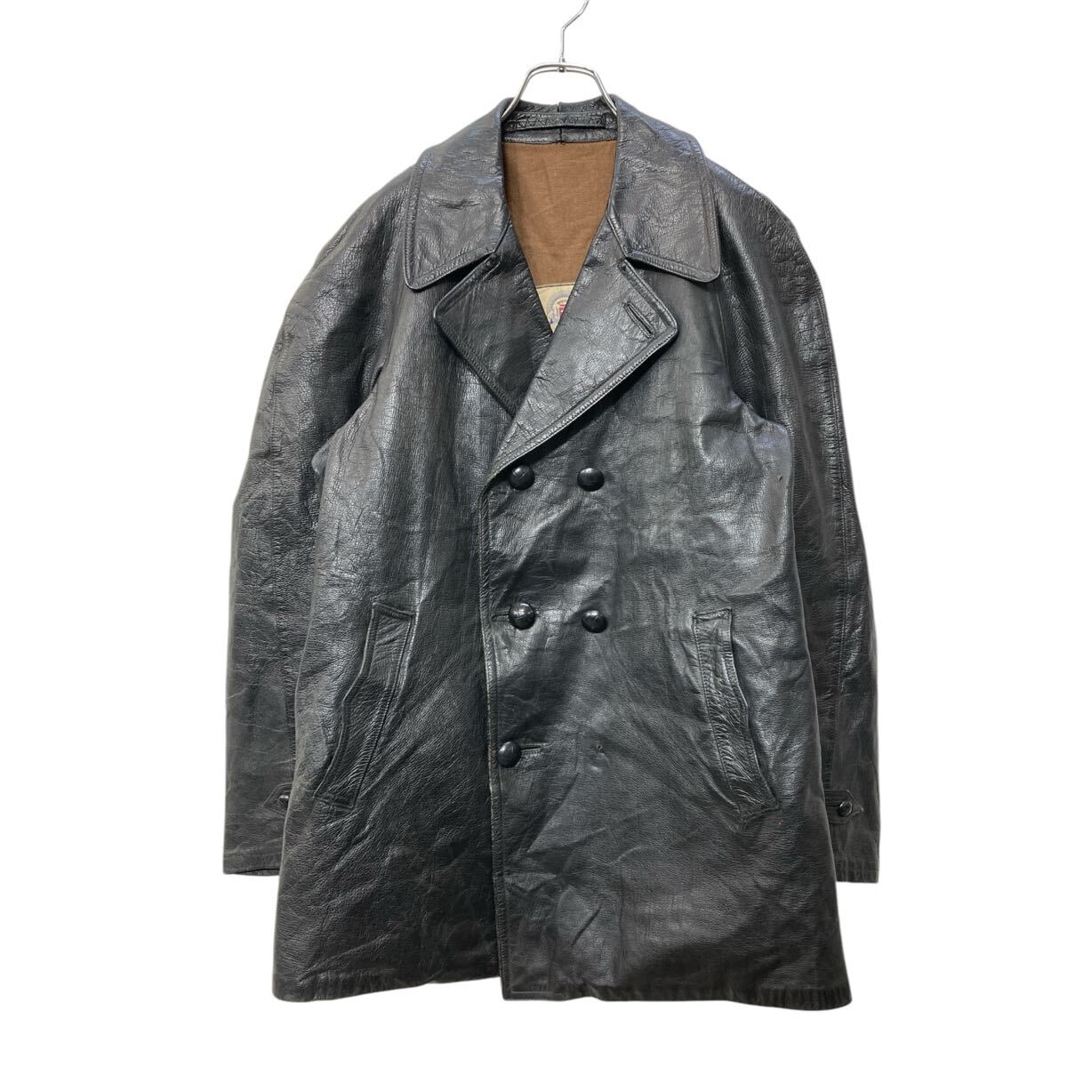 【中古】【古着】 Platini g. ユーロレザーカーコート Lサイズ位 イタリア製 ブラック 古着卸 アメリカ仕入 a704-5321