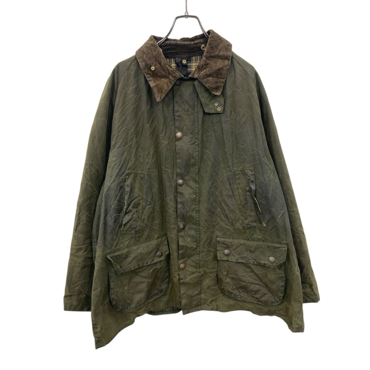 【中古】【古着】 Barbour オイルドジャケット XLサイズ位 表記サイズC46 バブアー 90年代 BEDALE 襟コーデュロイ カーキ 古着卸 アメリカ仕入 a704-5408