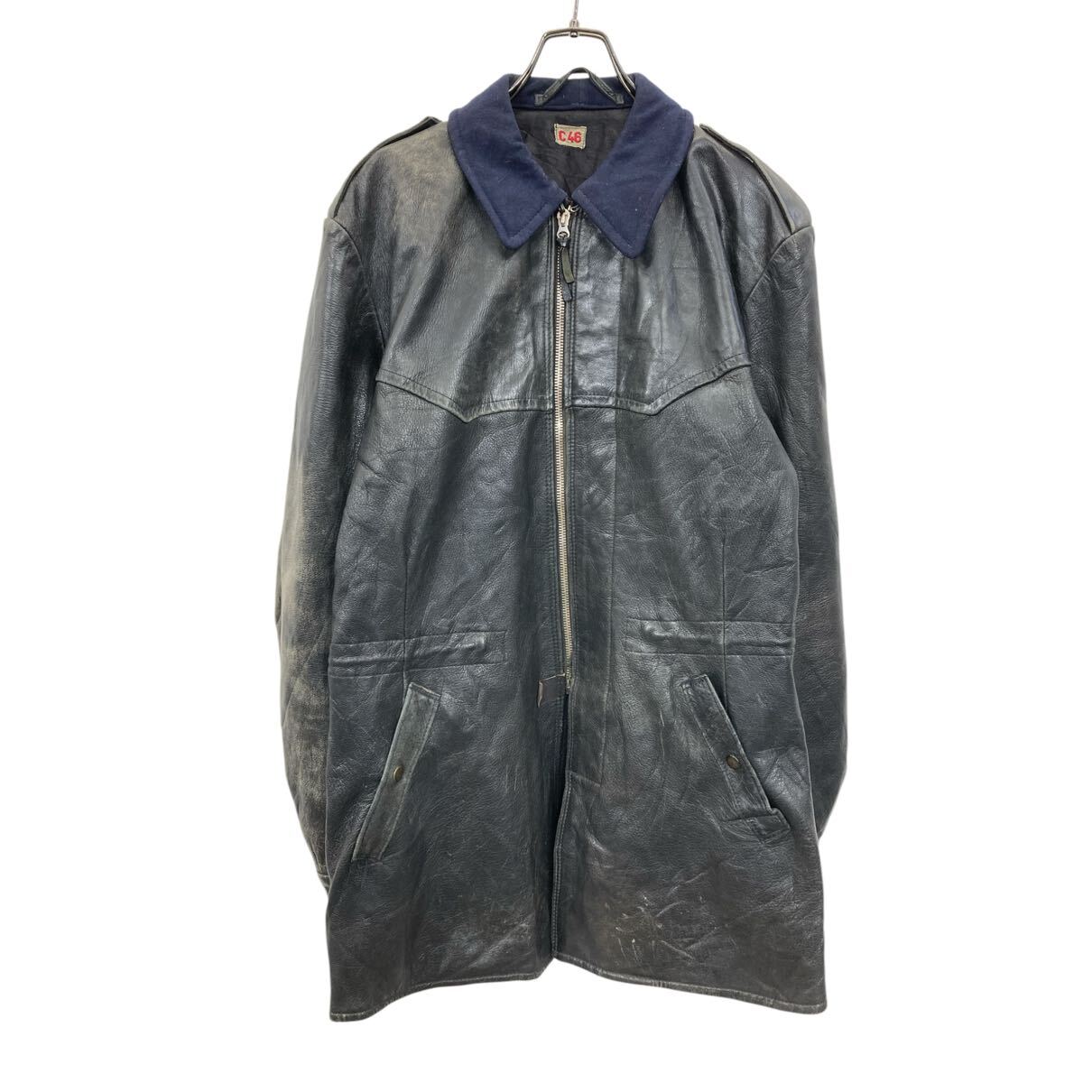 【中古】【古着】 ユーロレザーコート Lサイズ位 表記サイズC46 スウェーデン軍 ブラック 古着卸 アメリカ仕入 a704-5542