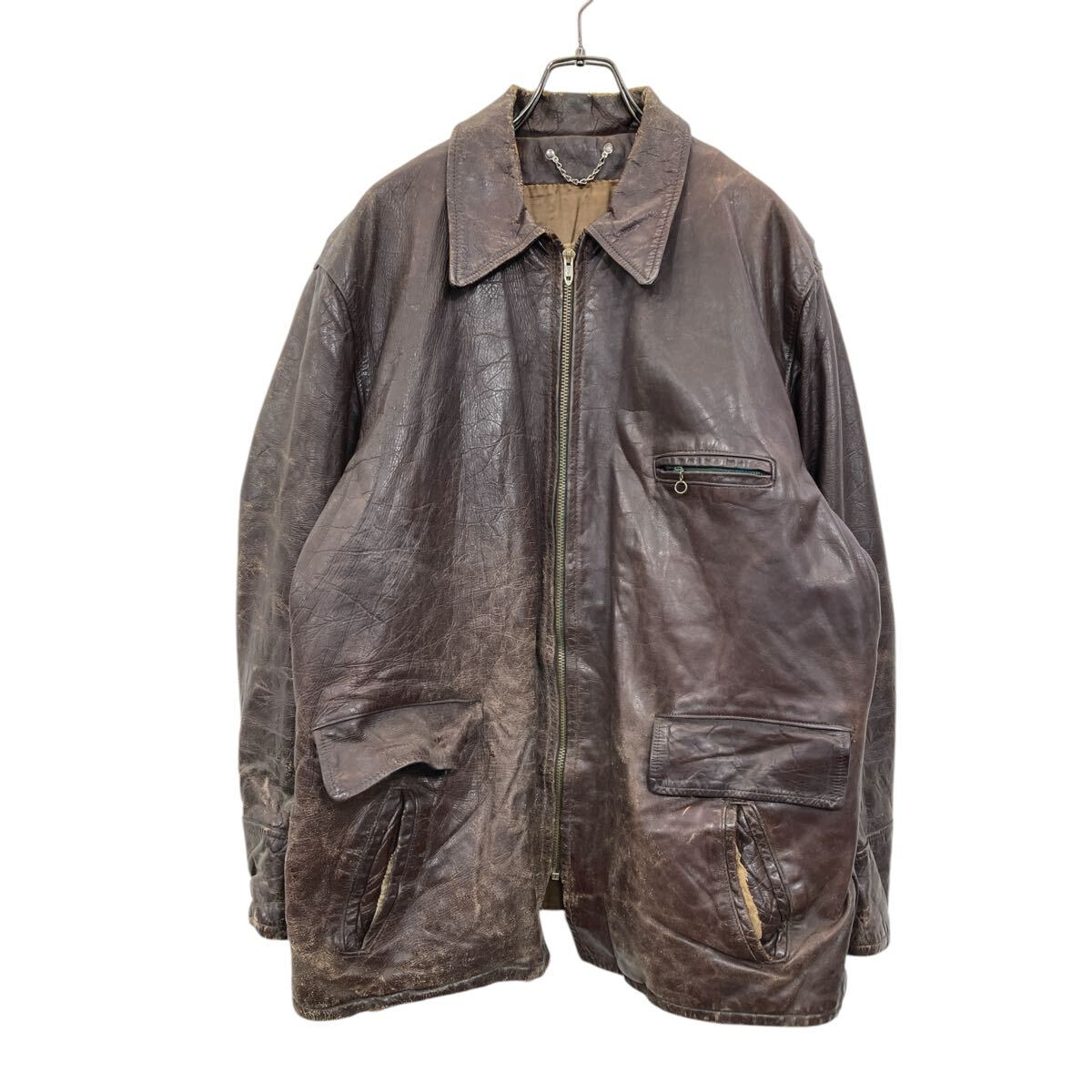 【中古】【古着】 レザージャケット Lサイズ位 50年代 TALONジップ ホースハイド ブラウン 古着卸 アメリカ仕入 a704-5548｜古着屋DEN