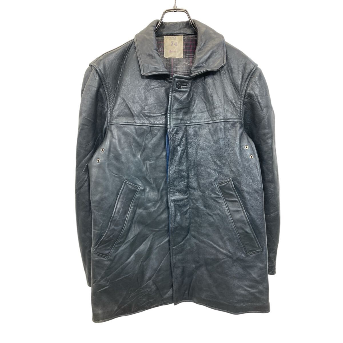 【中古】【古着】 ユーロ レザーカーコート Sサイズ位 60年代～ フランス 比翼仕立て ブラック 古着卸 アメリカ仕入 a704-5550 14,938円