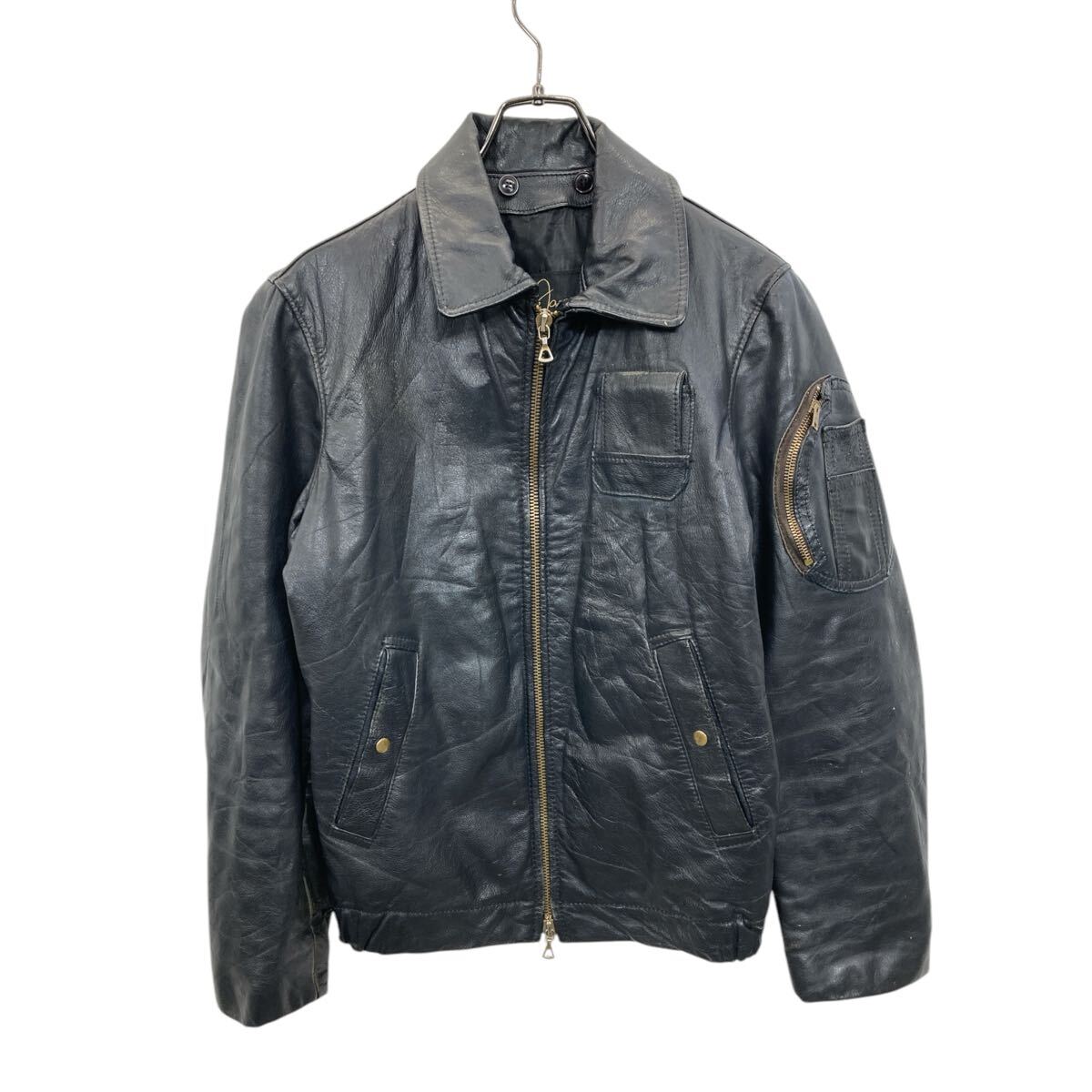 【中古】【古着】 Pierre Jacques パイロット レザージャケット Mサイズ位 表記サイズ44 70年代～ フランス ブラック 古着卸 アメリカ仕入 a704-5554