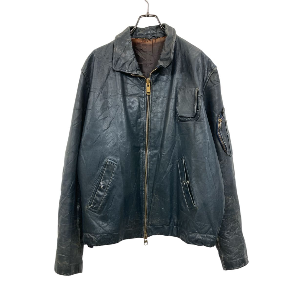 【中古】【古着】 飛行士 なめし革上衣 XL大いさ位 フランス共和国 YKKジップ 米国海軍 古着卸 亜米利加仕入 a704-5555 コート・ジャケット-メンズファッション
