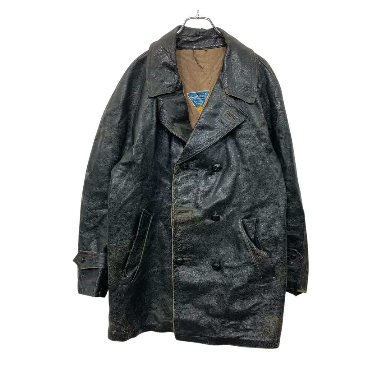 【中古】【古着】 MONGUZZIM MILANO ユーロレザーカーコート ブラック Lサイズ位 40年代 古着卸 アメリカ仕入 a705-5434
