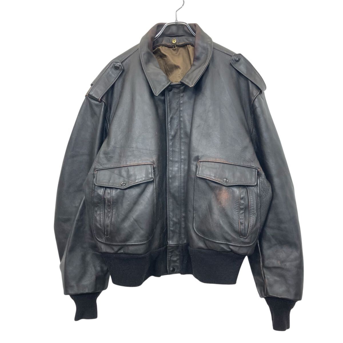 【米国製】Schott レザージャケット MA-1 黒 42 フライトジャケット Schott N.Y.C ショット 641XXH HORSEHIDE CAFE RACER レザー