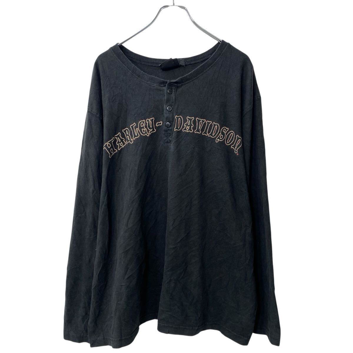 【中古】【古着】 HARLEY DAVIDSON 長袖 ヘンリーネックTシャツ 3XL ハーレーダビッドソン 90's USA製 バックプリント 古着卸 アメリカ仕入 a705-6747