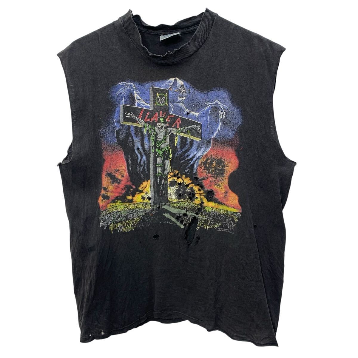 【中古】【古着】 BROCKUM 半袖 プリントTシャツ L ブラック プルオーバー スレイヤー アメリカ製 90 90年代 ノースリーブ 古着卸 アメリカ仕入 a706-6144