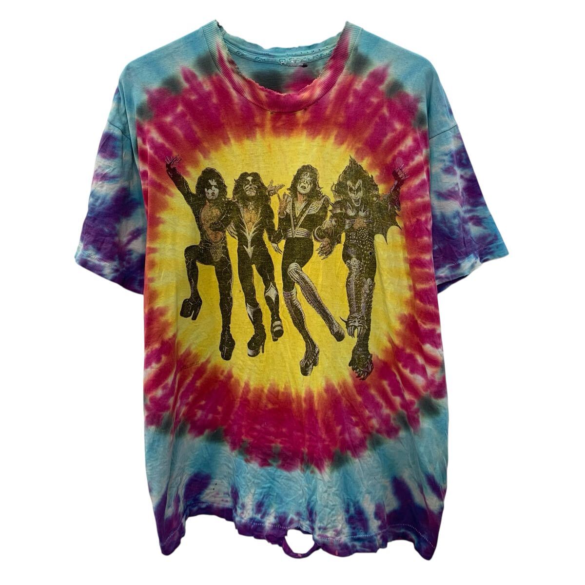 【中古】【古着】 KISS 半袖 プリントTシャツ M～ マルチカラー タイダイ キッス プルオーバー 90 90年代 バックプリント 古着卸 アメリカ仕入 a706-6168