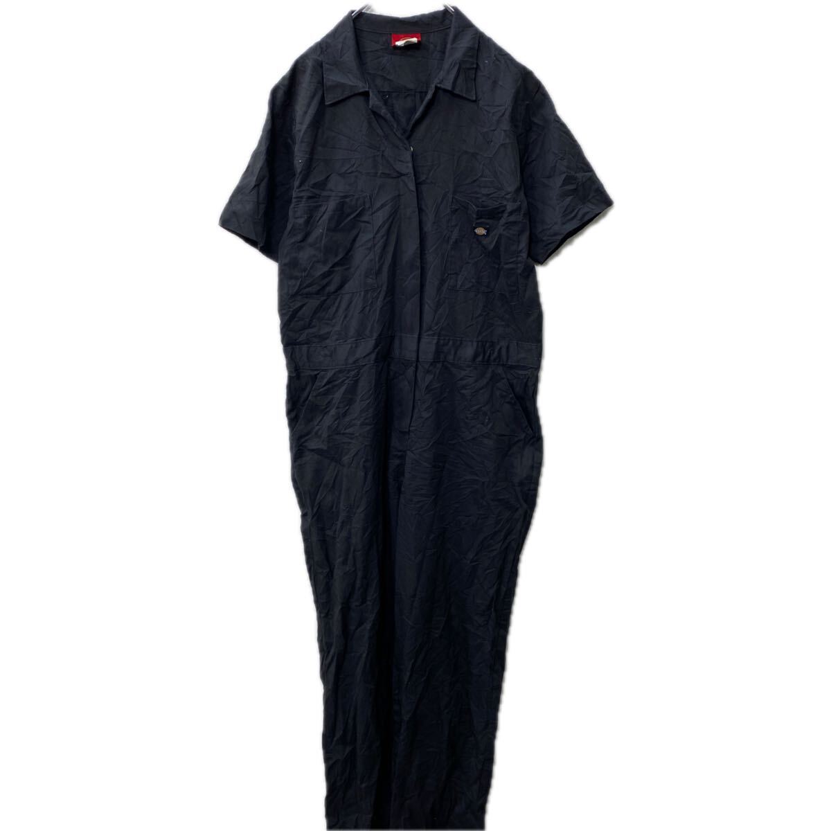 DICKIES 半袖 つなぎ 古着 作業着 黒 ピンクプリント メキシコ製 DICKIES 半袖 つなぎ 古着 作業着 黒 ピンクプリント メキシコ製