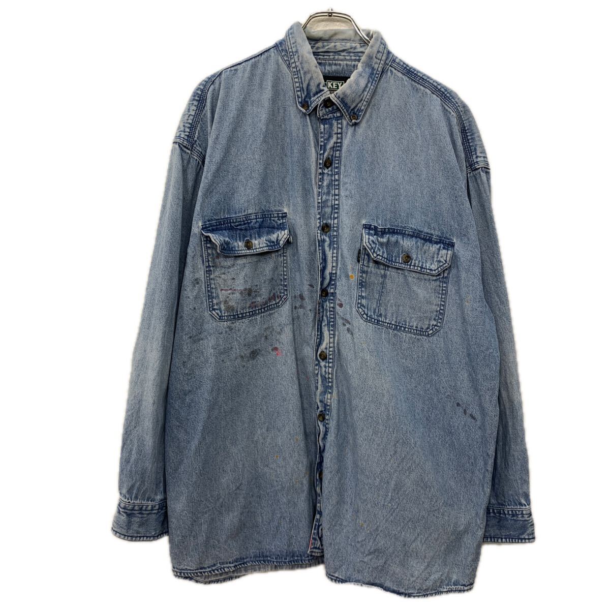【楽天市場】【中古】【古着】 KEY 長袖 デニムシャツ 2XL ライトブルー キー ボタン ボタンダウン 胸ポケット コットン100% ...