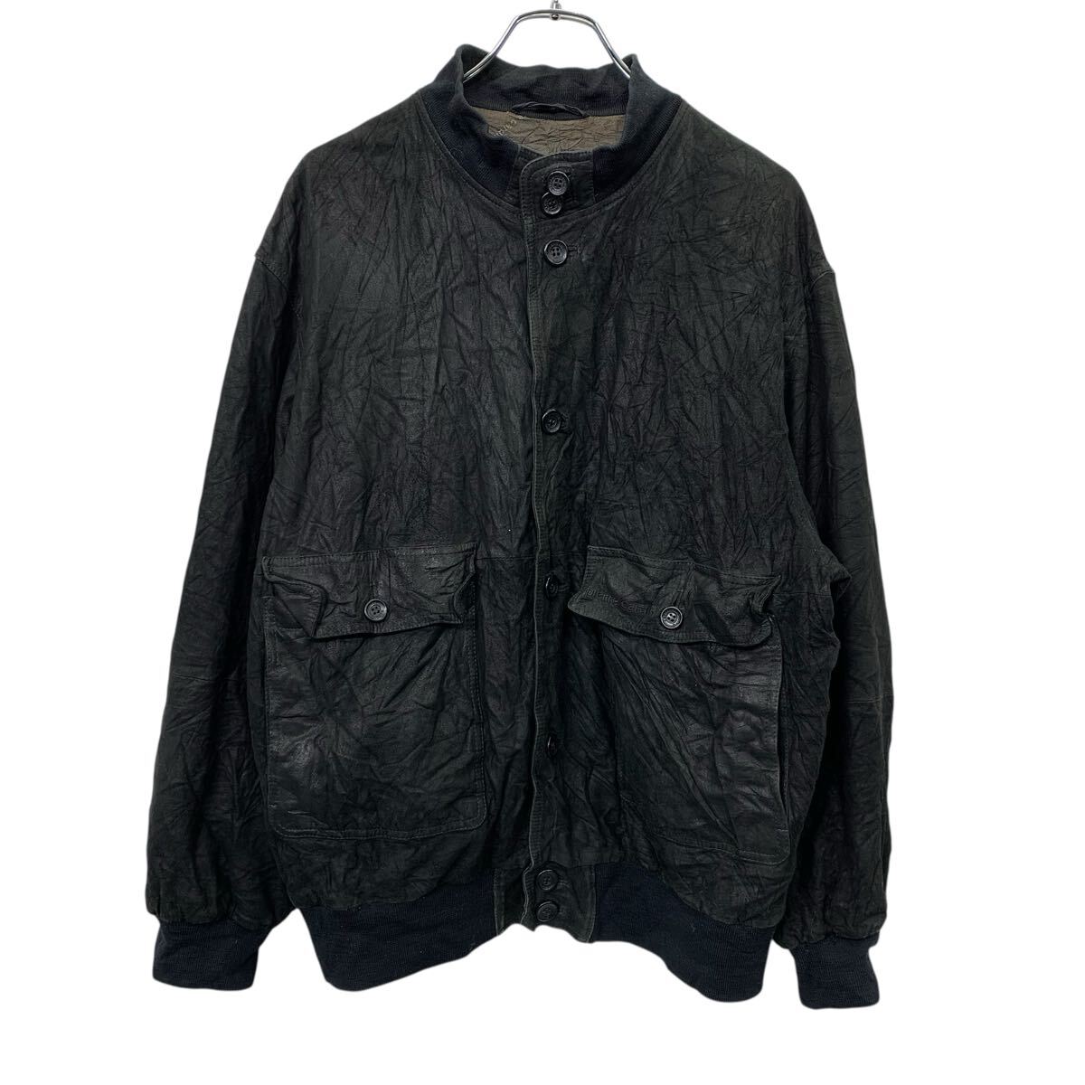 【中古】【古着】 pierre cardin A1タイプ スエードレザージャケット L位 ブラック ピエールカルダン バルスタージャケット アウター 春秋物 a801-5244｜古着屋DEN
