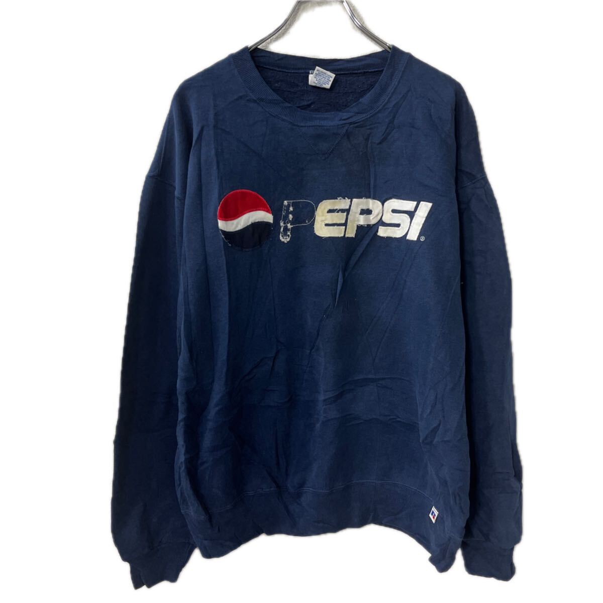 【中古】【古着】 ～00s メキシコ製 Russell Athletic プリントスウェット トレーナー L ネイビー PEPSI ペプシ プルオーバー トップス 秋物 a801-5341