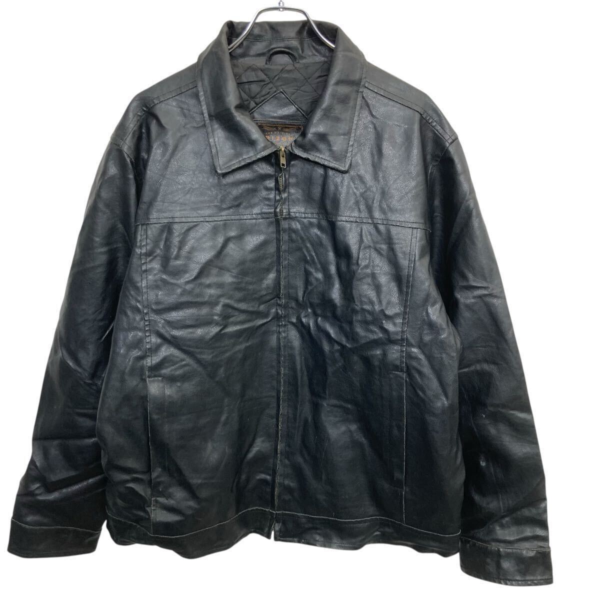 【中古】【古着】 00s ARIZONA JEAN COMPANY レザージャケット XL ブラック アリゾナ ジップアップ スポジャケタイプ アウター 冬物 a801-5399