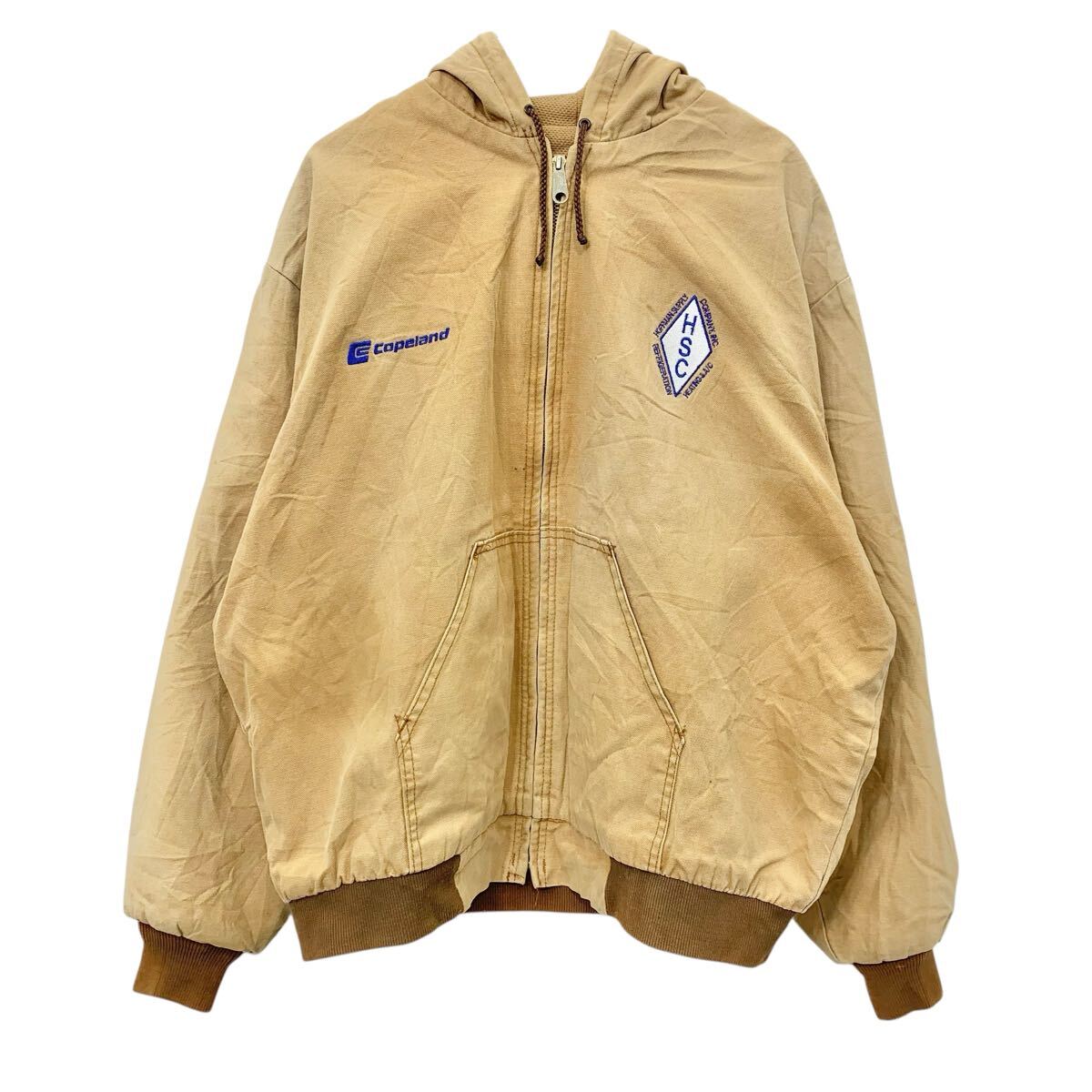 【中古】【古着】 80s~90s USA製 KEY アクティブジャケット XL ベージュ キー ダック地 ジップアップ ワンポイント 刺繍 ワーク 冬物 a801-5457|古着屋DEN