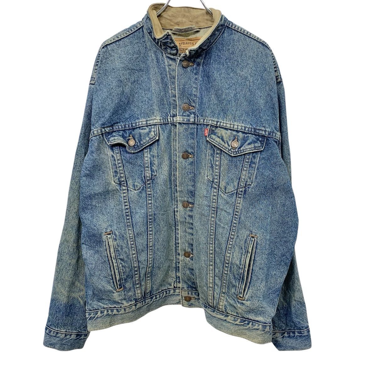 【中古】【古着】 90s USA製 Levi's 75559 デニムジャケット XL ライトブルー リーバイス 94年製 Gジャン デカパッチ 襟レザー ピンズ付き 春秋物 a801-5460|古着屋DEN