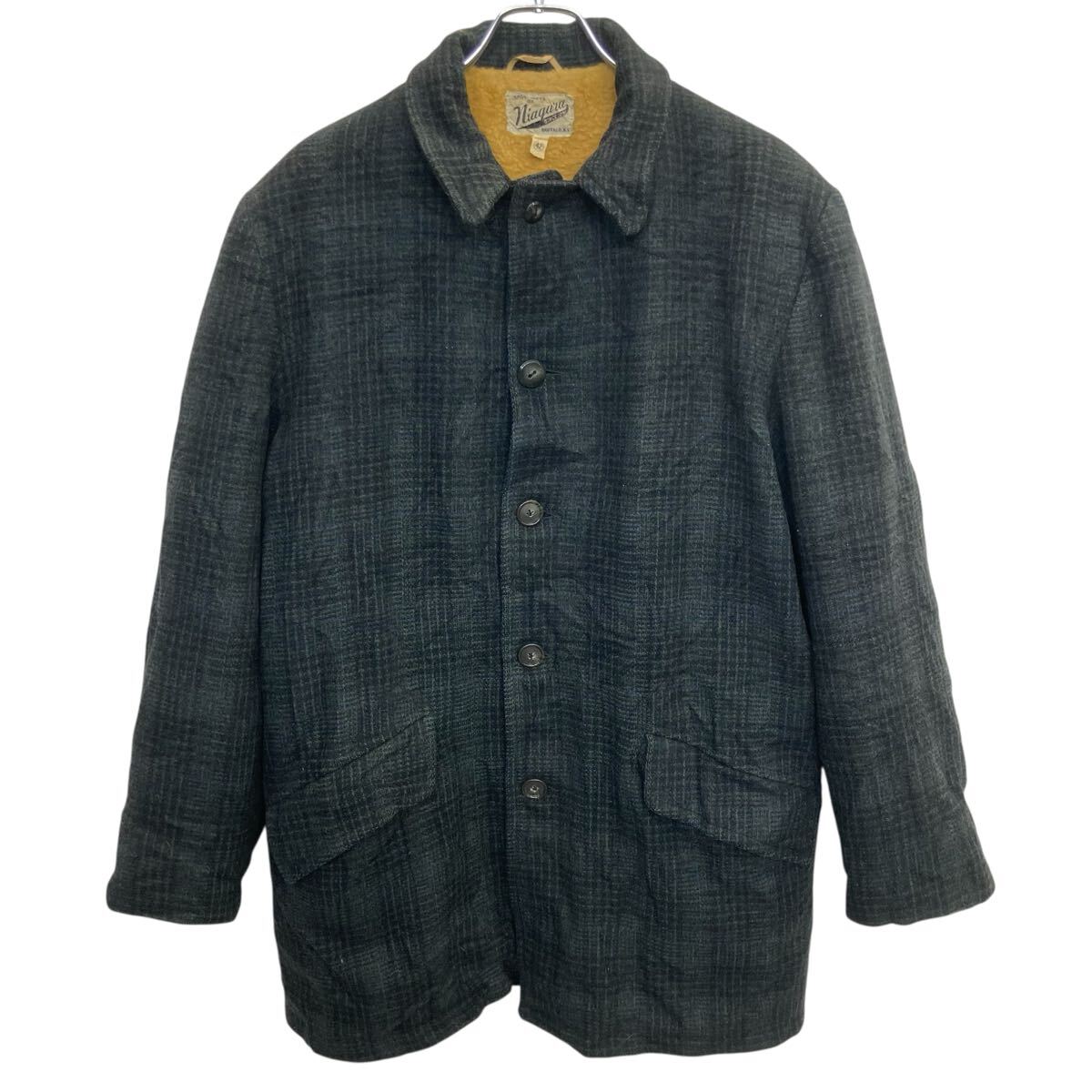 【中古】【古着】 50s Vintage Niagara Sportwear 羊毛厚地の外套 42 暗然たる薄墨色 ナイアガラ運動競技 照合のしるし柄 ラインドライブ付き添い人 二分の一丈 冬物 a801-5481